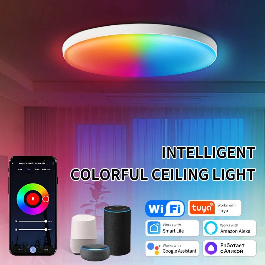 Smart WiFi Ceiling Light 24W 220V RGB Circular Ambient Lamp APP Control Work With Alexa Google Home For Bedroom Home Decor - Ammpoure