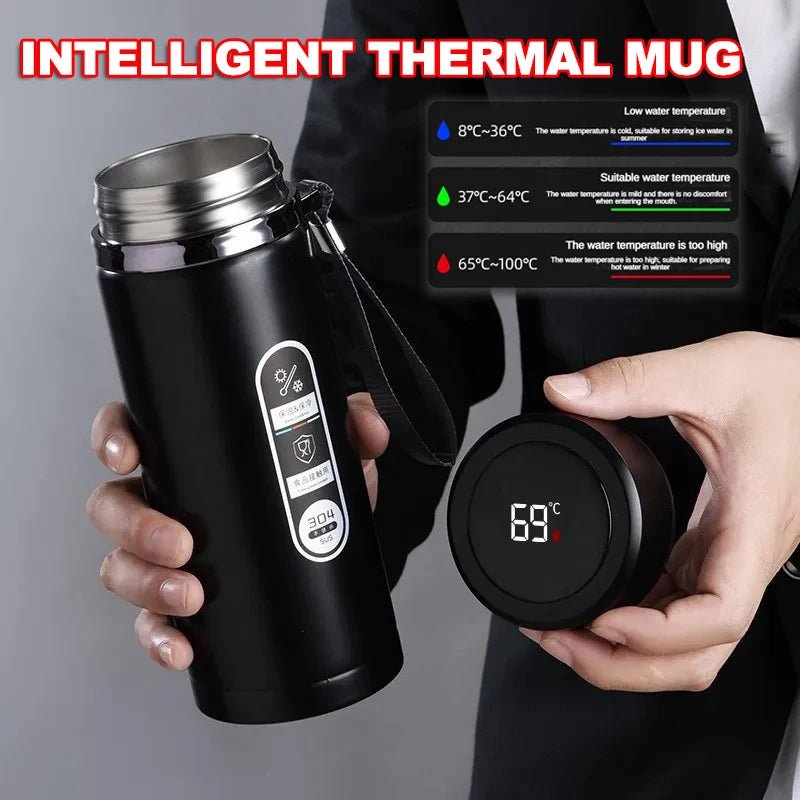 Stainless Steel Thermos Bottle with LED Temperature Display Sus304 Tea Water Bottle Vacuum Flask Portable Cups - Ammpoure