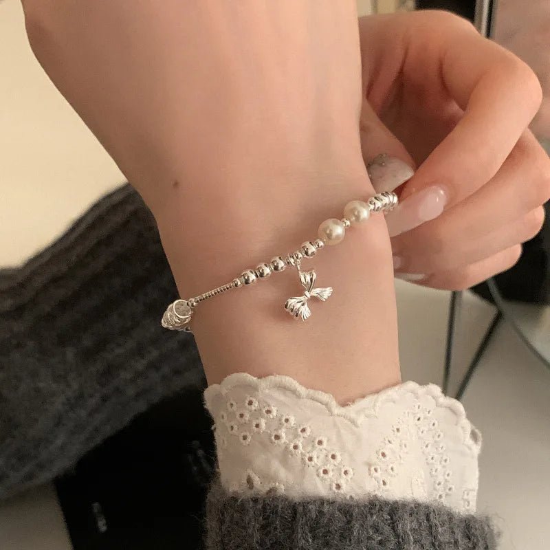Sterling Silver Butterfly Bracelet USA for Girls Beaded String Design Insect Fashion Versatile Jewelry Gift Dropshipping - Ammpoure