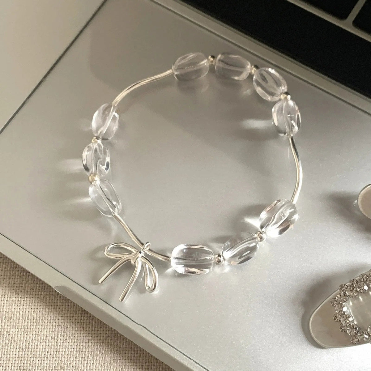 Sterling Silver Butterfly Bracelet USA for Girls Beaded String Design Insect Fashion Versatile Jewelry Gift Dropshipping - Ammpoure