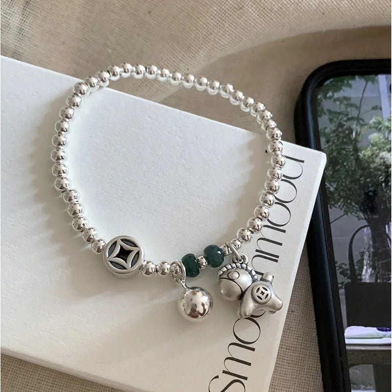 Sterling Silver Butterfly Bracelet USA for Girls Beaded String Design Insect Fashion Versatile Jewelry Gift Dropshipping - Ammpoure