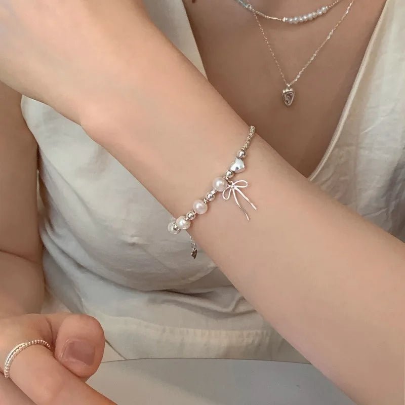 Sterling Silver Butterfly Bracelet USA for Girls Beaded String Design Insect Fashion Versatile Jewelry Gift Dropshipping - Ammpoure