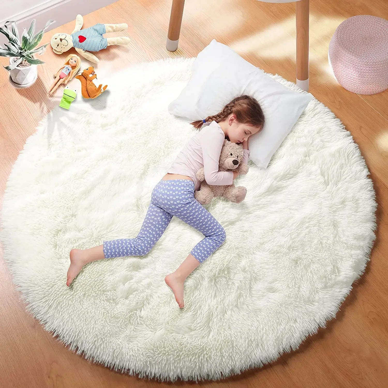 Super Soft Plush Round Rug Mat Fluffy White Carpets For Living Room Home Decor Bedroom Kid Room Decoration Salon Thick Pile Rug - Ammpoure