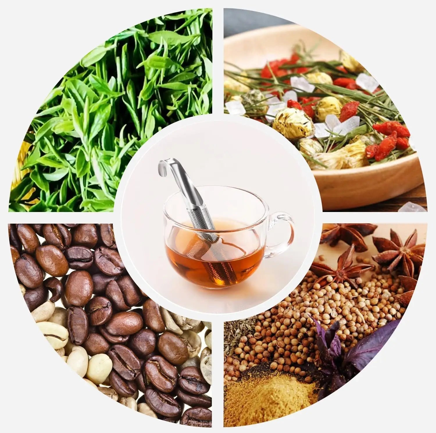 Tea Strainer for Loose Tea Stainless Steel Long Handle Tea Steeper Diffuser for Leaf Tea Coffee Spices Drinks - Ammpoure