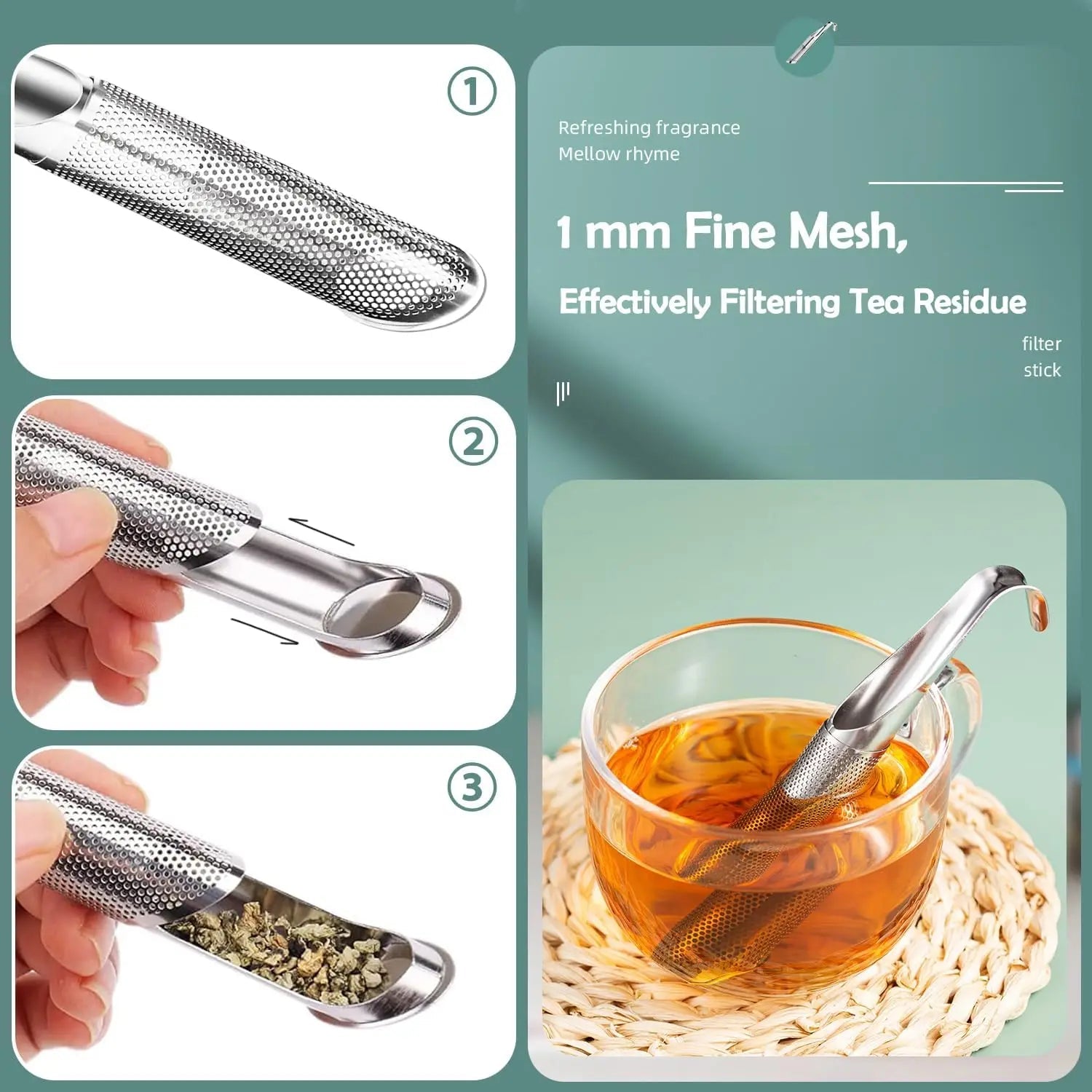 Tea Strainer for Loose Tea Stainless Steel Long Handle Tea Steeper Diffuser for Leaf Tea Coffee Spices Drinks - Ammpoure