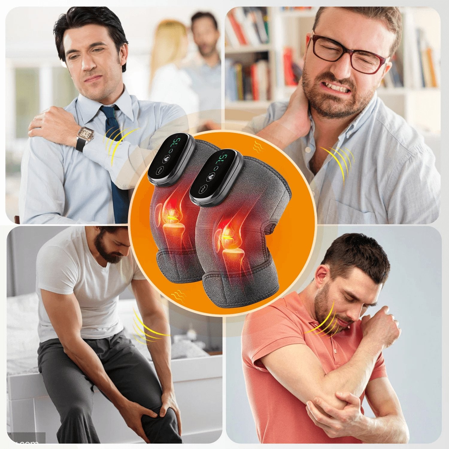 Thermal Knee Massager 3 in 1 Shoulder Knee Elbow Heating Massage Support Brace Rechargeable Vibration Pad Arthritis Pain Relief - Ammpoure Wellbeing