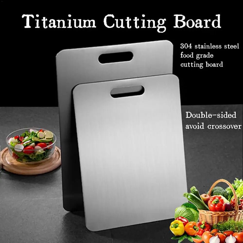 Titanium Cutting Board USA 304 Stainless Steel Thickened Double-Sided Food-Grade Chopping Board for Fruit, Meat & Kitchen Use - Ammpoure