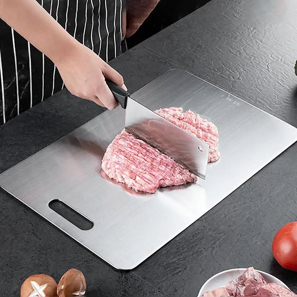 Titanium Cutting Board USA 304 Stainless Steel Thickened Double-Sided Food-Grade Chopping Board for Fruit, Meat & Kitchen Use - Ammpoure