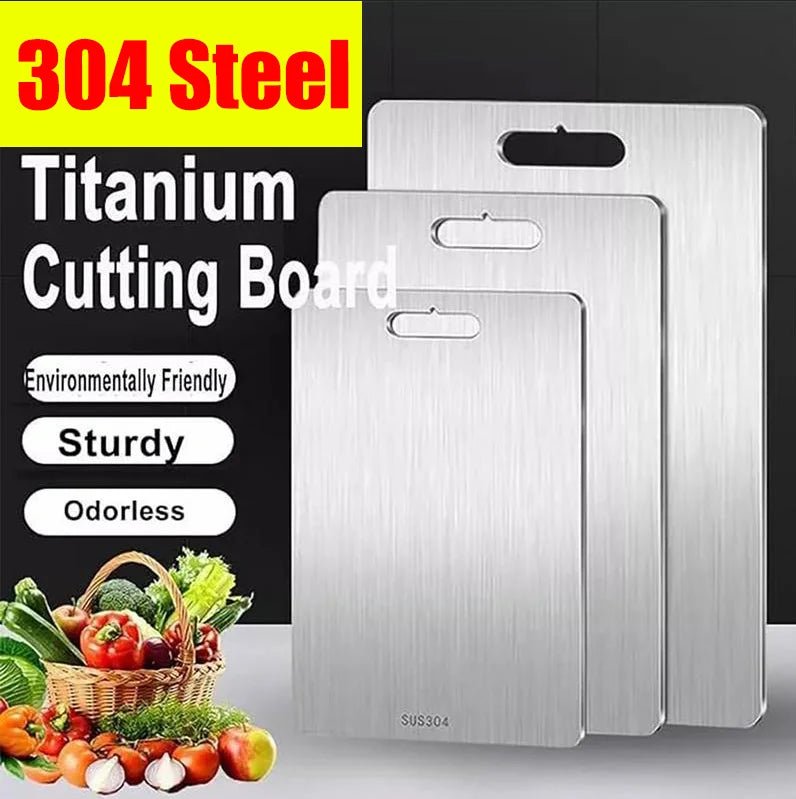 Titanium Cutting Board USA 304 Stainless Steel Thickened Double-Sided Food-Grade Chopping Board for Fruit, Meat & Kitchen Use - Ammpoure