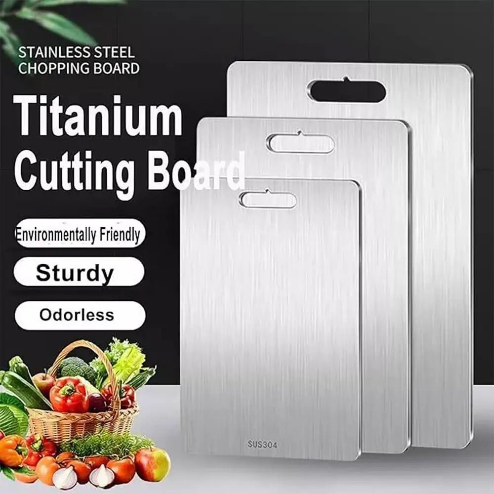Titanium Cutting Board USA 304 Stainless Steel Thickened Double-Sided Food-Grade Chopping Board for Fruit, Meat & Kitchen Use - Ammpoure