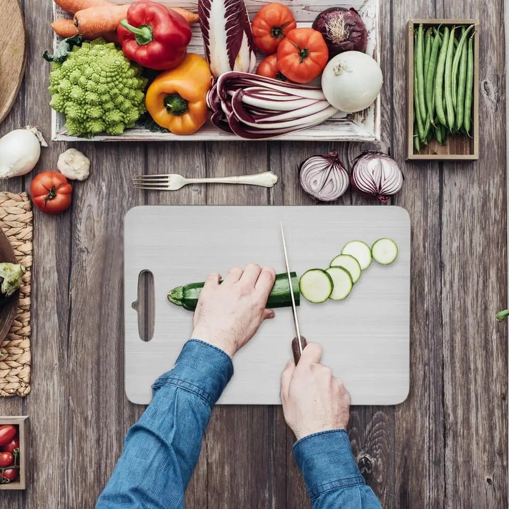 Titanium Cutting Board USA 304 Stainless Steel Thickened Double-Sided Food-Grade Chopping Board for Fruit, Meat & Kitchen Use - Ammpoure