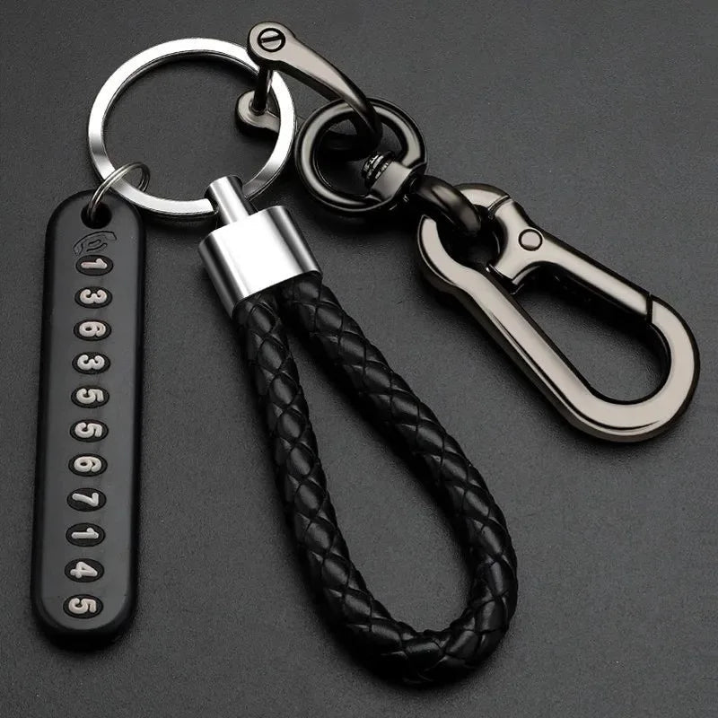 Trendy DIY Mobile Phone Number Plate Pendant Keychain for Men Punk Simple Woven Leather Rope Anti - lost Car Key Chain Accessories - Ammpoure