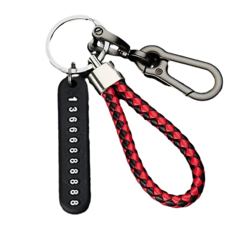 Trendy DIY Mobile Phone Number Plate Pendant Keychain for Men Punk Simple Woven Leather Rope Anti - lost Car Key Chain Accessories - Ammpoure