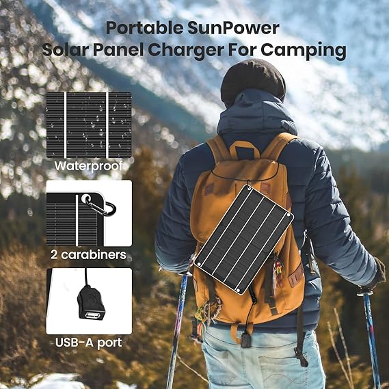 UK USB Solar Panel, 6W 5V Portable Solar Charger Monocrystalline Waterproof, for Mobile Phone, Power Bank, Fans, Security Cameras, Fishing, Camping, Hiking Outdoor Emergency Power - Ammpoure Wellbeing