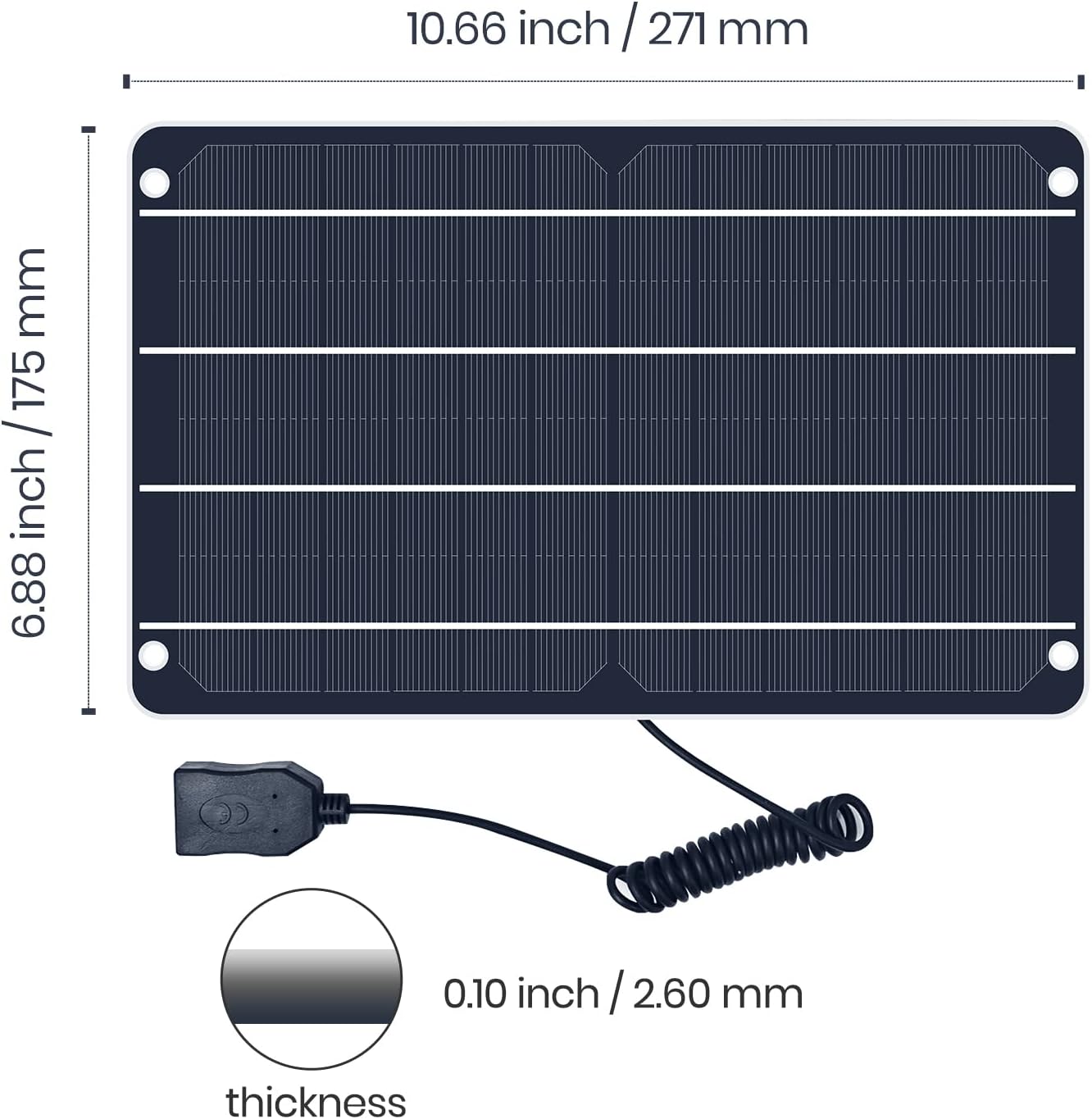 UK USB Solar Panel, 6W 5V Portable Solar Charger Monocrystalline Waterproof, for Mobile Phone, Power Bank, Fans, Security Cameras, Fishing, Camping, Hiking Outdoor Emergency Power - Ammpoure Wellbeing