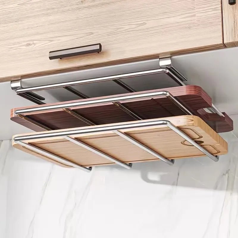 Under-Cabinet Cutting Board Organizer USA Stainless Steel Hanging Chopping Board & Pot Lid Storage Rack Kitchenware Holder - Ammpoure
