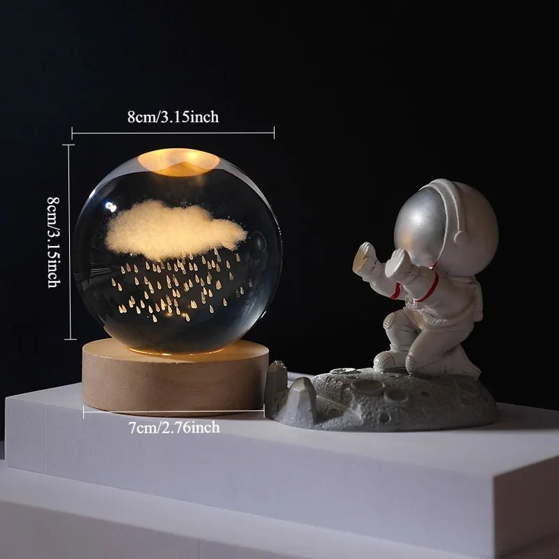 Unique 3D Crystal Ball Night Light LED Lamp Bedside Table Glowing Galaxy Lamp Saturn Planets Moon Children Birthday Gift Toy 8cm - Ammpoure