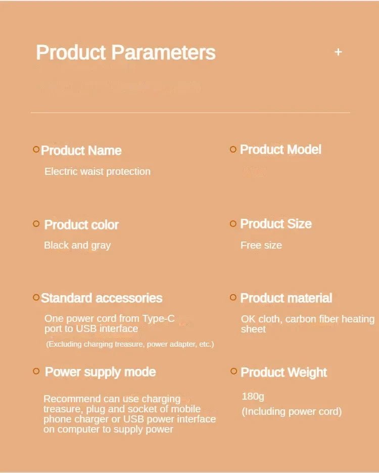 USB Electric Heating Warmer Hot Waist Lumbar Back Pad Belt Protector Brace Band Support Massager Anti Pain Relief Therapy Tool - Ammpoure