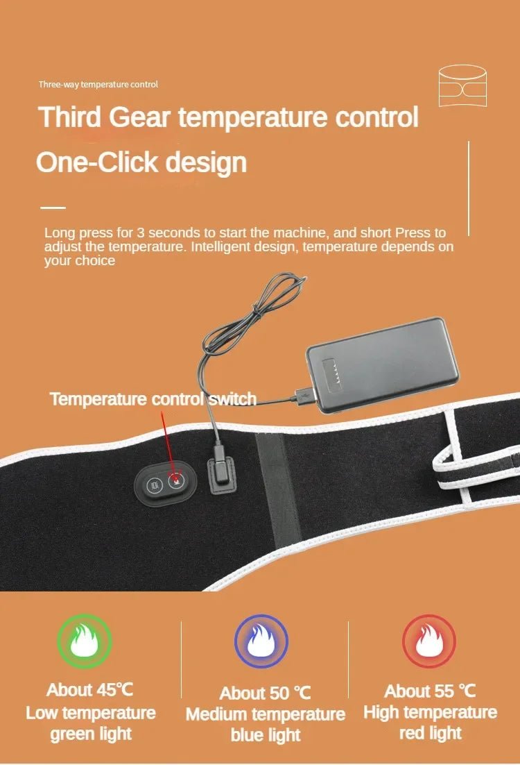 USB Electric Heating Warmer Hot Waist Lumbar Back Pad Belt Protector Brace Band Support Massager Anti Pain Relief Therapy Tool - Ammpoure