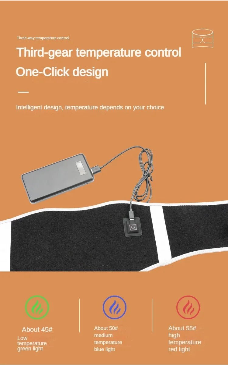 USB Electric Heating Warmer Hot Waist Lumbar Back Pad Belt Protector Brace Band Support Massager Anti Pain Relief Therapy Tool - Ammpoure