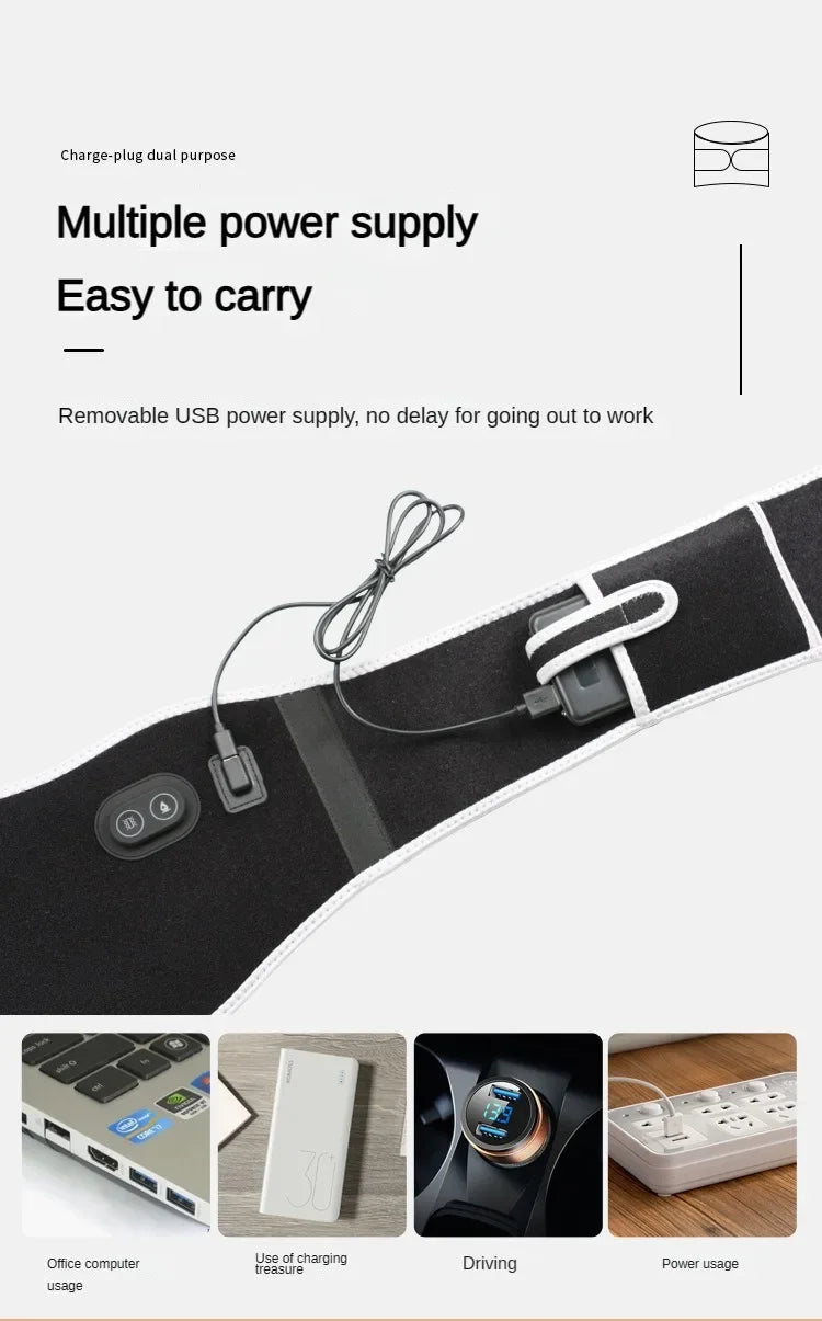 USB Electric Heating Warmer Hot Waist Lumbar Back Pad Belt Protector Brace Band Support Massager Anti Pain Relief Therapy Tool - Ammpoure