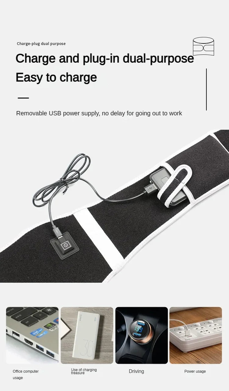 USB Electric Heating Warmer Hot Waist Lumbar Back Pad Belt Protector Brace Band Support Massager Anti Pain Relief Therapy Tool - Ammpoure