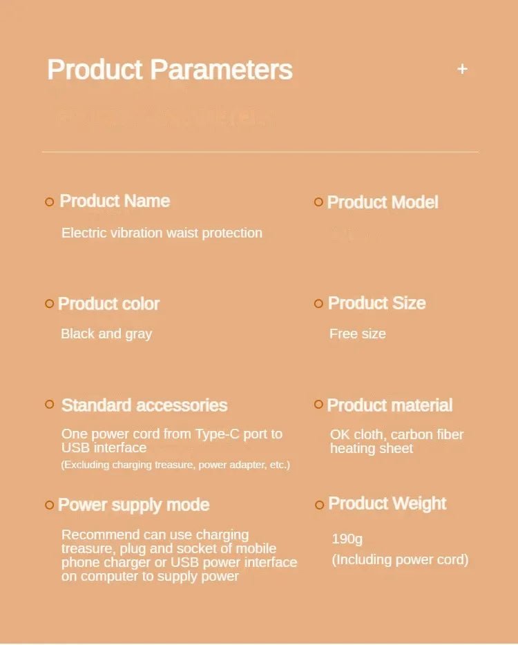 USB Electric Heating Warmer Hot Waist Lumbar Back Pad Belt Protector Brace Band Support Massager Anti Pain Relief Therapy Tool - Ammpoure