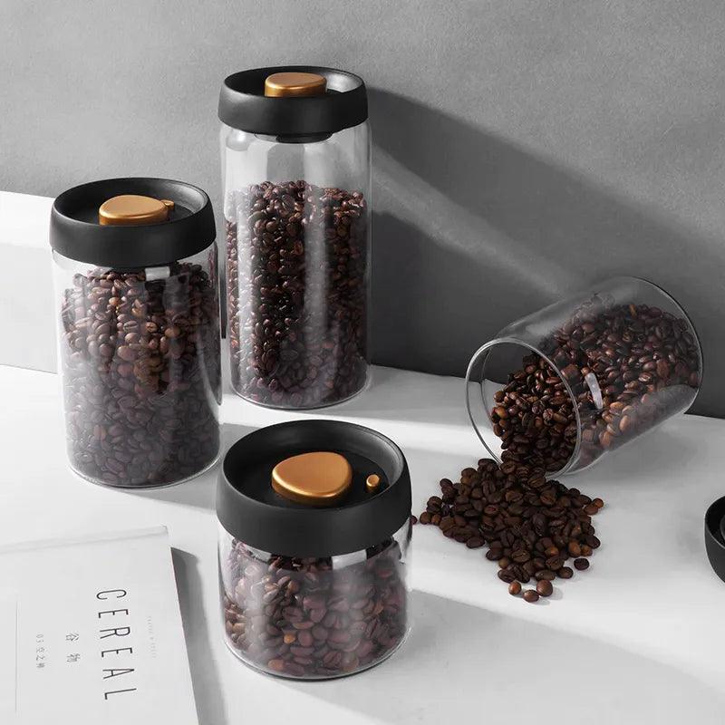 Vacuum Sealed Jug Coffee Beans Glass Airtight Canister Food Grains Candy Keep Fresh Storage Jar Kitchen Accessories - Ammpoure Wellbeing