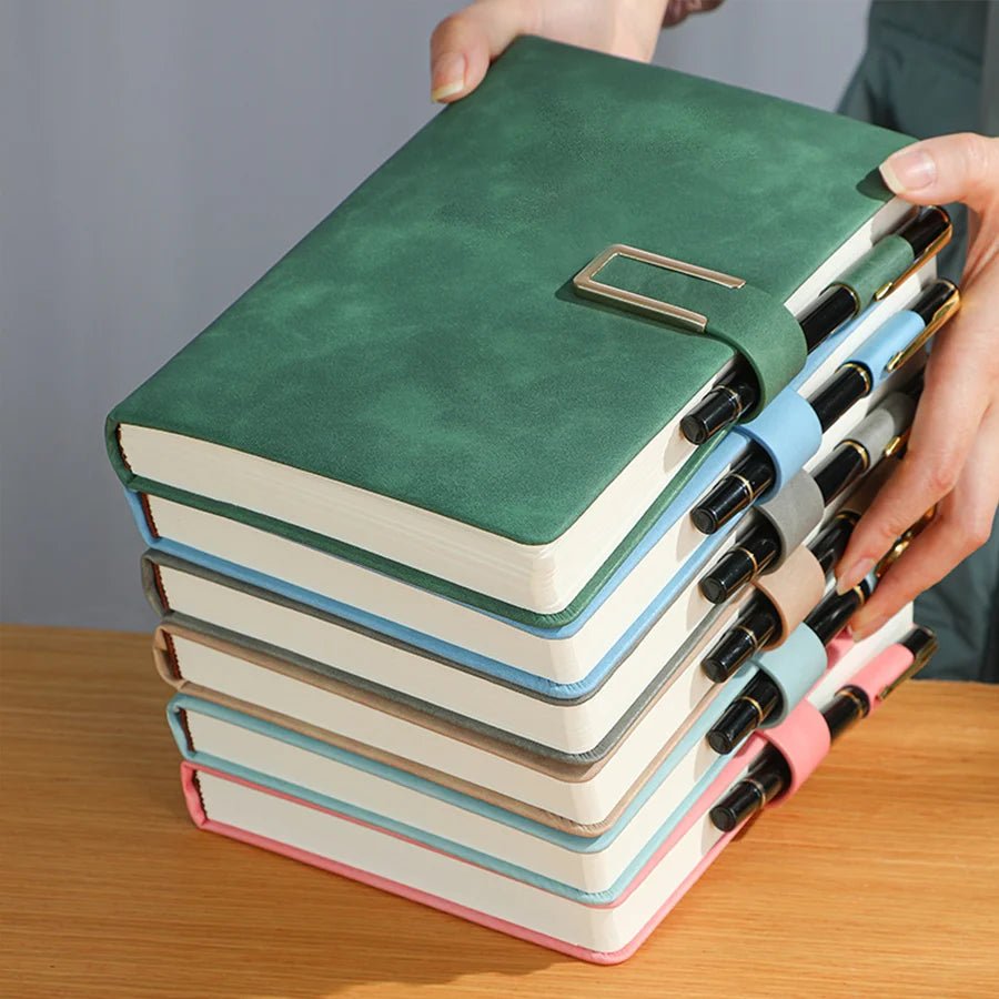 Vintage A5 leather notebook with personalized soft cover - perfect for business meetings and college life - Ammpoure