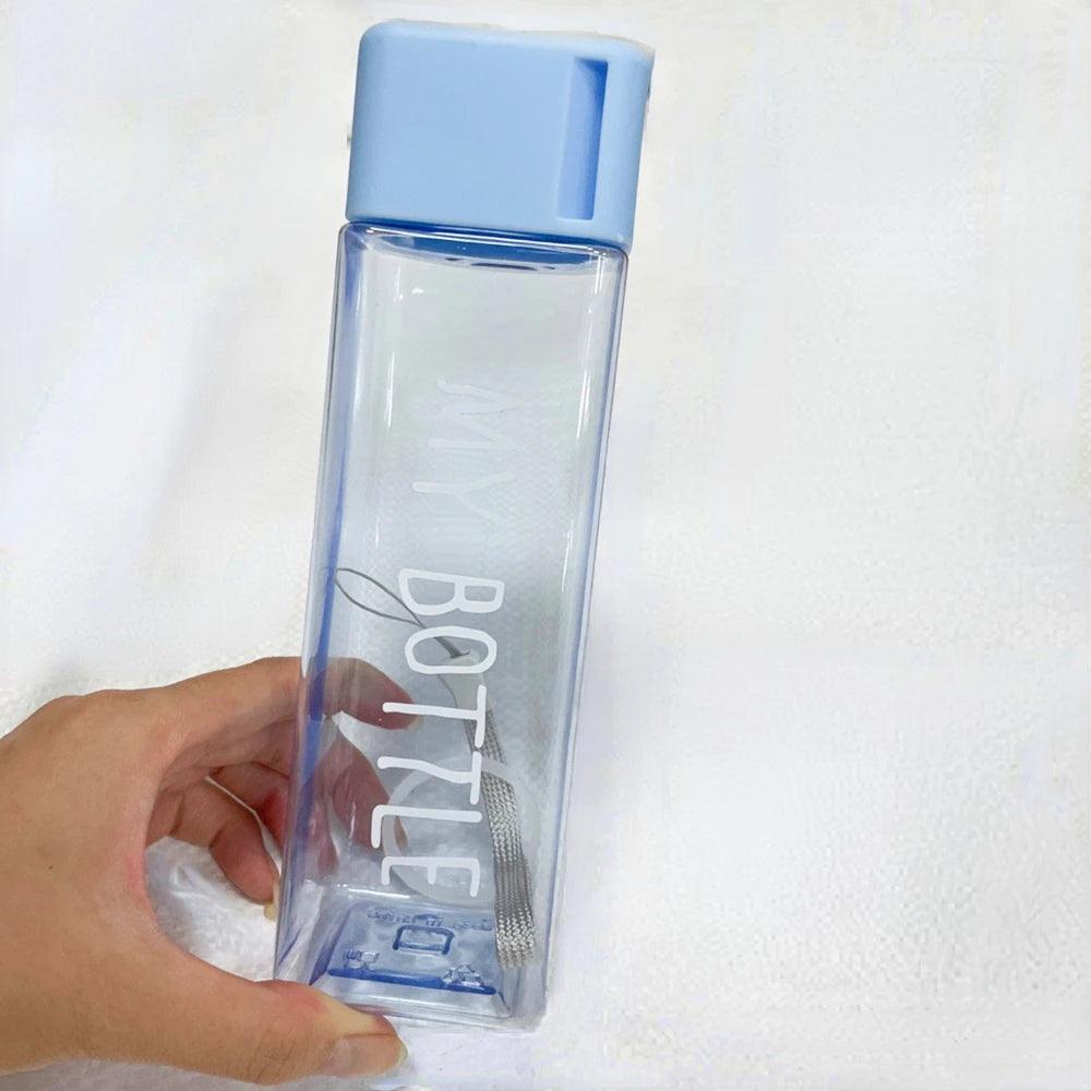 Water Bottle Transparent Square Plastic Drink Cup Outdoor Cold Juice Milk Sport Bottle With Portable Rope Leakproof Water Bottle - Ammpoure Wellbeing
