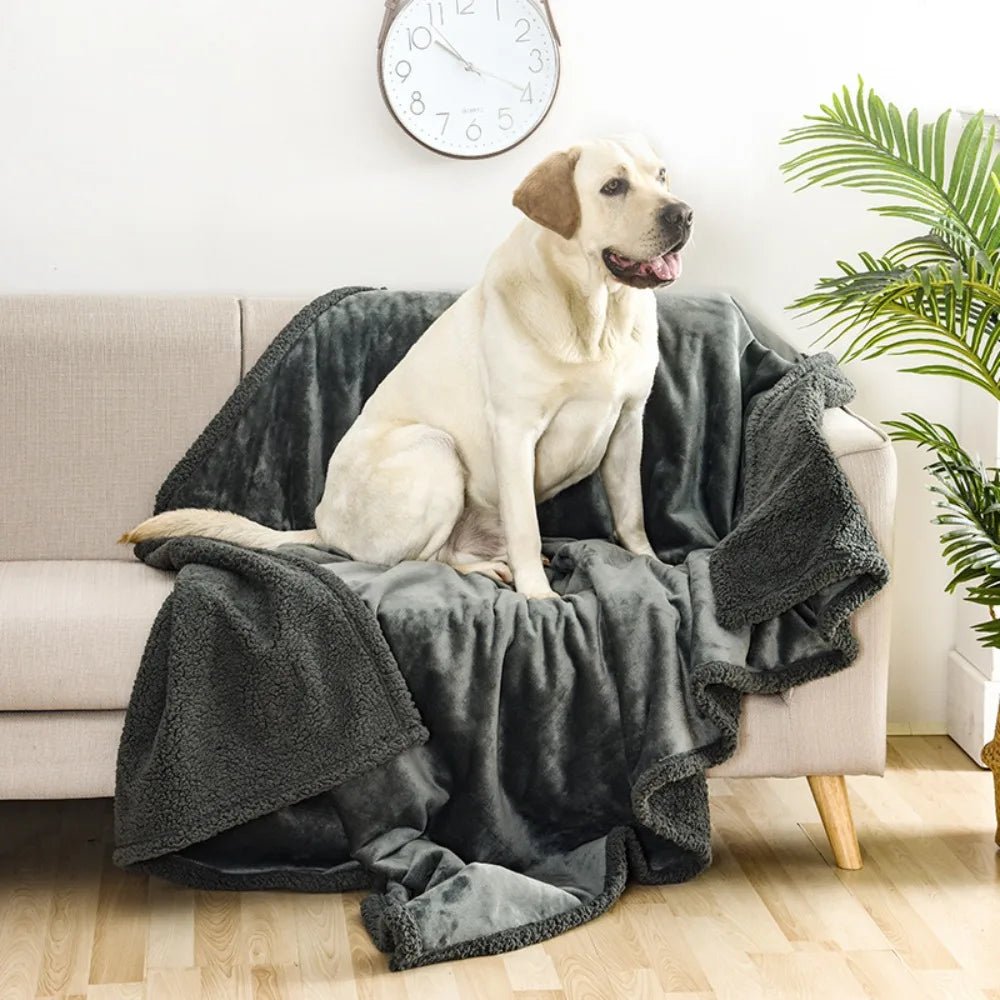 Waterproof Pet Blanket USA Urine-Proof Flannel Sherpa Reversible Dog & Cat Throw Mat, Thick Soft Warm Washable Sofa & Couch Protector - Ammpoure