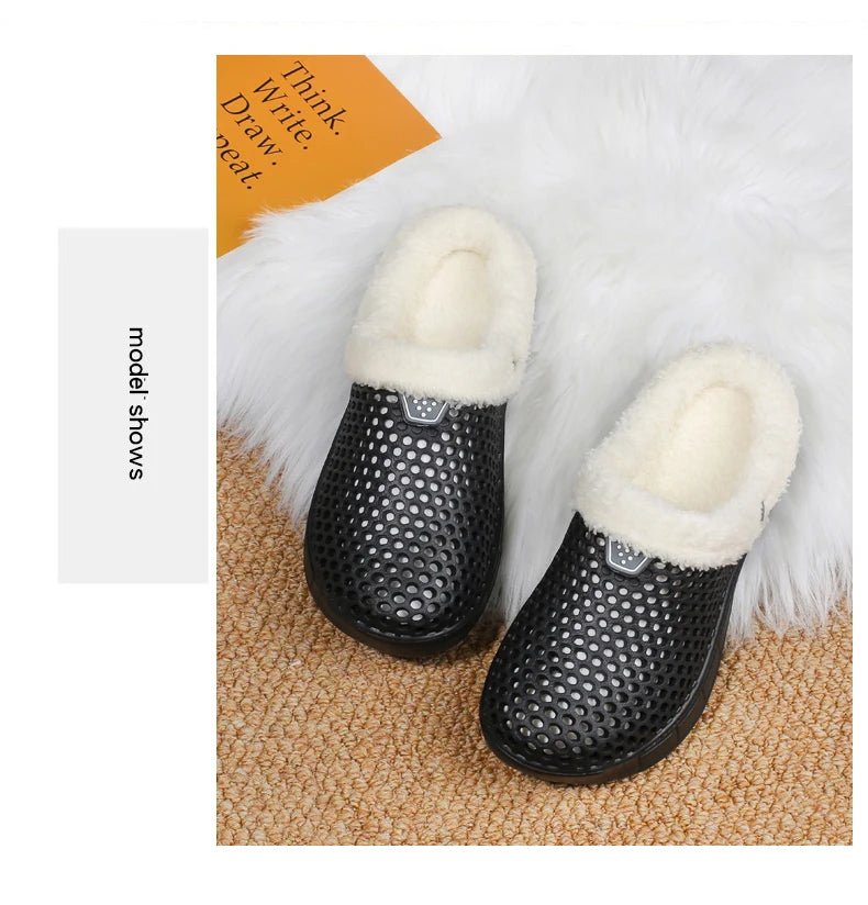 Winter Couple Fuzzy Slippers USA Women & Men Warm Fur-Lined Mule House Shoes for Indoor & Outdoor Use, Cozy Non-Slip Soft Slippers - Ammpoure