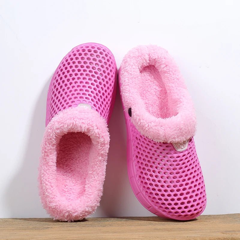 Winter Couple Fuzzy Slippers USA Women & Men Warm Fur-Lined Mule House Shoes for Indoor & Outdoor Use, Cozy Non-Slip Soft Slippers - Ammpoure