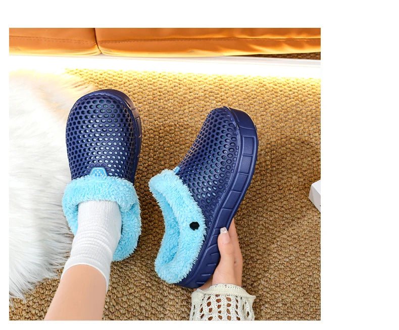 Winter Couple Fuzzy Slippers USA Women & Men Warm Fur-Lined Mule House Shoes for Indoor & Outdoor Use, Cozy Non-Slip Soft Slippers - Ammpoure