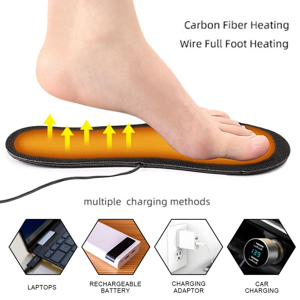 Winter Warm Insoles Heated USB Electric Foot Warming Pad Feet Warmer Pad Mat Outdoor Sports skiing Heating Insoles for Men and W - Ammpoure