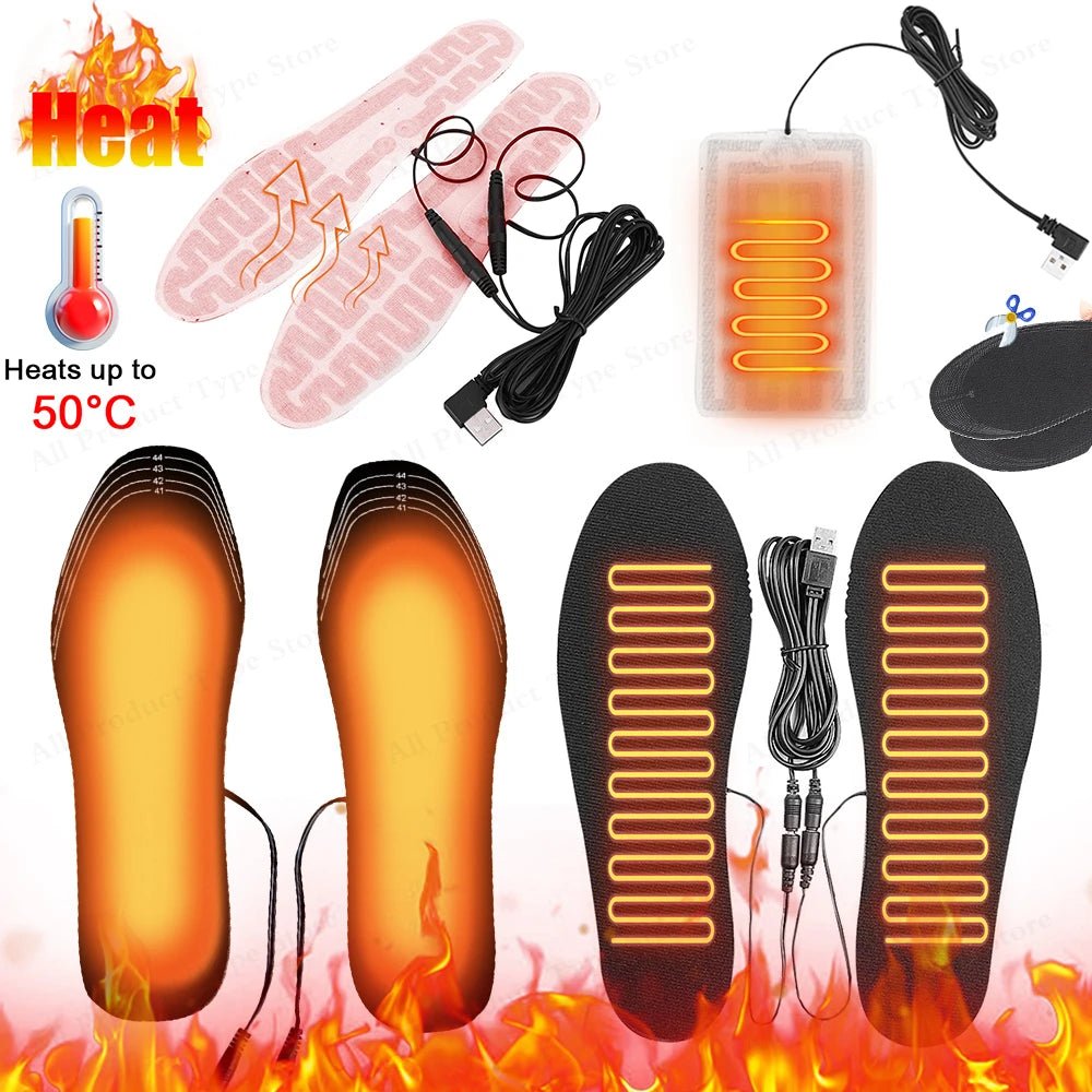 Winter Warm Insoles Heated USB Electric Foot Warming Pad Feet Warmer Pad Mat Outdoor Sports skiing Heating Insoles for Men and W - Ammpoure