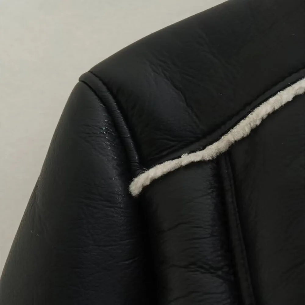 Winter Women Jacket Coats Faux Shearling Sheepskin Coat Retro Motorcycle Jacket Woman Jackets Outerwear Tops - Ammpoure Wellbeing