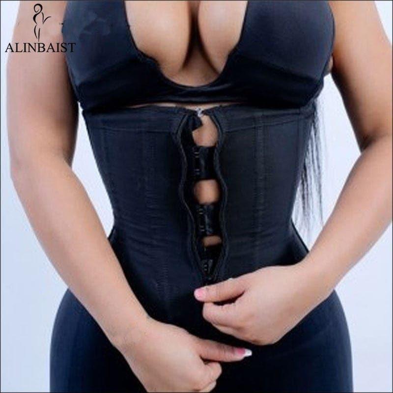 Women Latex Waist Trainer Body Shaper Corsets with Zipper Cincher Corset Top Slimming Belt Black Shapers Shapewear Plus Size - Ammpoure Wellbeing