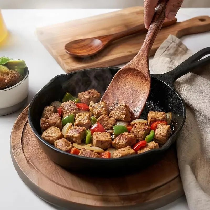Wooden Spoons for Cooking Acacia Wooden Kitchen Utensils Set Long Handle Wood Salad Spoon Fork Cooking Spatula Spoon Set - Ammpoure