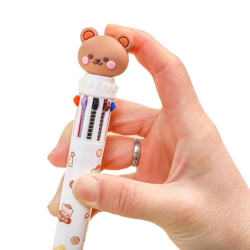 10 Colors Ballpoint Pen Cartoon Bear 0.5mm Colorful Ink Gel Pens Silicone Kawaii Pens School Office Supplies Korean Stationery - Ammpoure Wellbeing