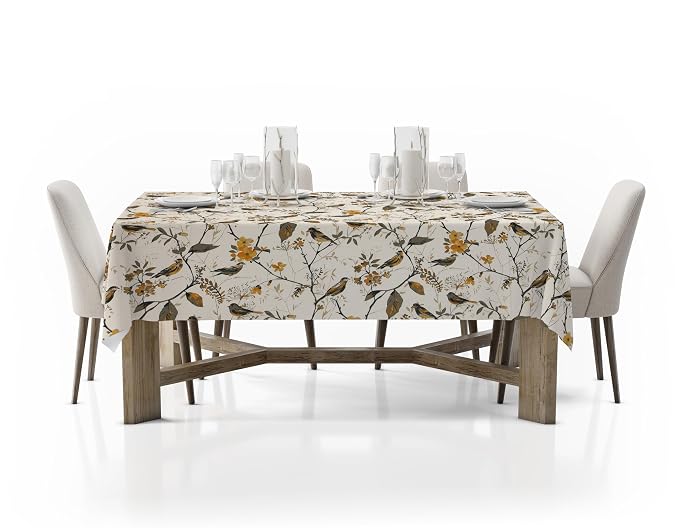 100% Cotton Table Cloth for 6 Seater Dining Table, Printed Rectangular Table Cover for Centre Table, 152.4 cm x 228.6 Centimeters (Birdie Bliss, 6 Seater) - Ammpoure