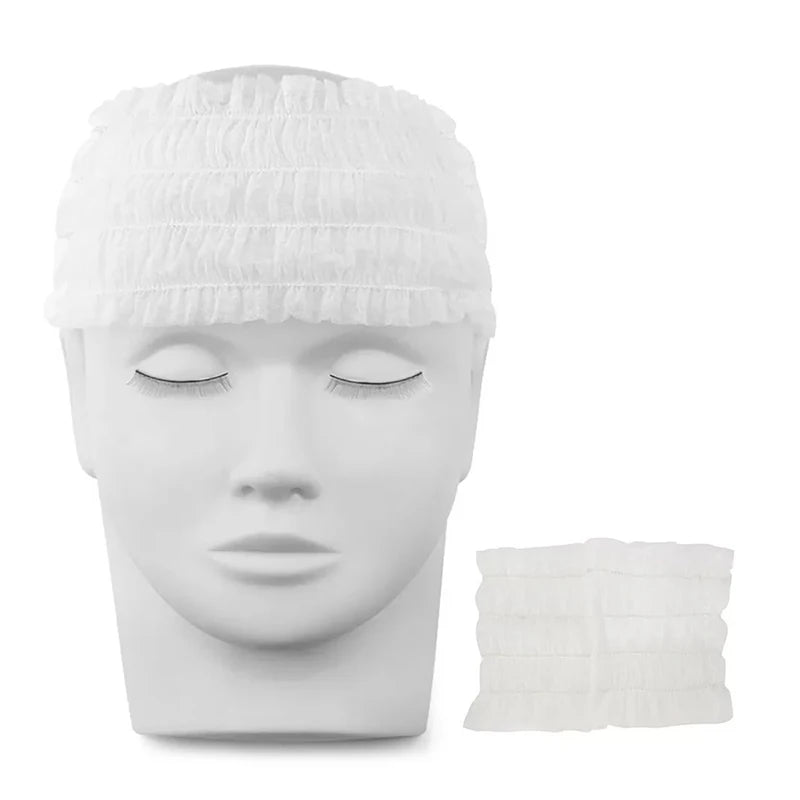 100PCS Disposable Soft Non - Woven Facial Hair Band Spa Headbands Elastic Skin Care Yoga Makeup Sauna Washing Face Supplies - Ammpoure