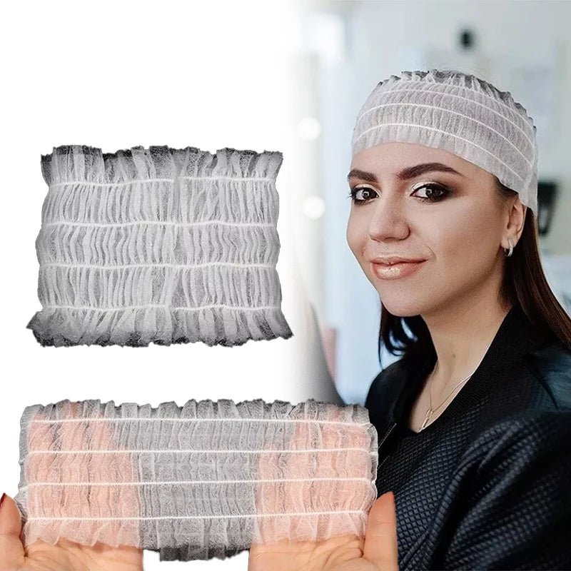 100PCS Disposable Soft Non - Woven Facial Hair Band Spa Headbands Elastic Skin Care Yoga Makeup Sauna Washing Face Supplies - Ammpoure