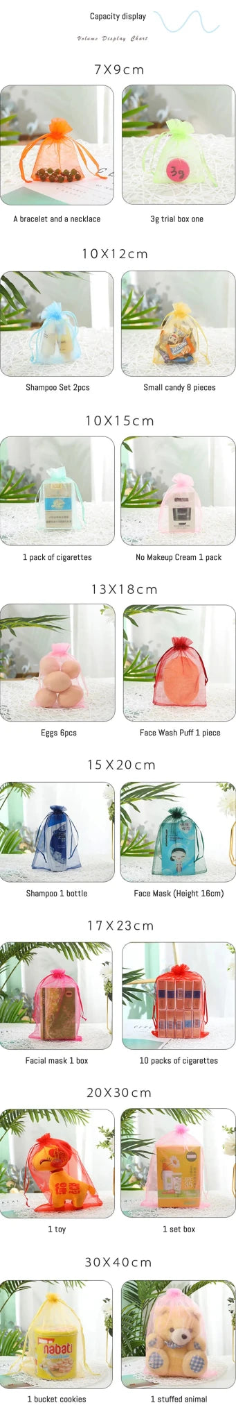 100Pcs/lot 7x9 9x12 10x15 13x18CM Organza Bags Jewelry Bag Wedding Party Decoration Drawable Bags Gift Pouches Jewelry Packaging - Ammpoure