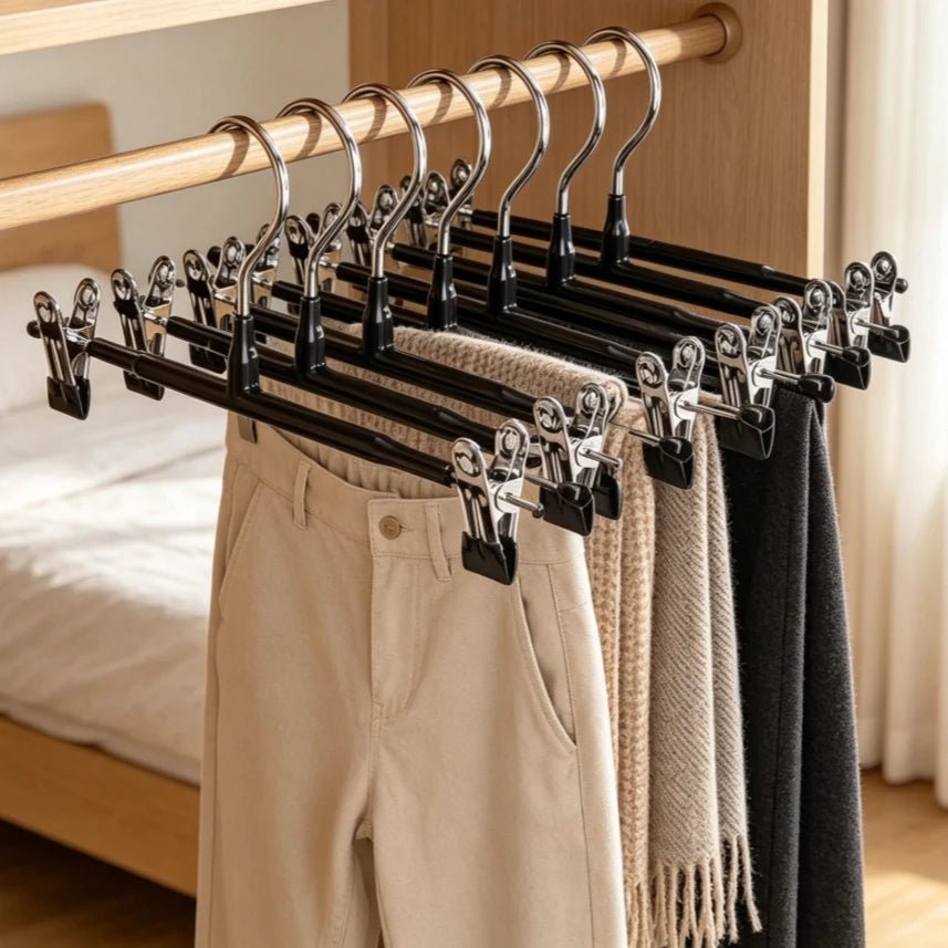 10/5PCS Stainless Steel Dress & Pants Hanger Clips USA Clothes Rack Coat Clothing Skirt Clip Hanger Wardrobe Organizer - Ammpoure