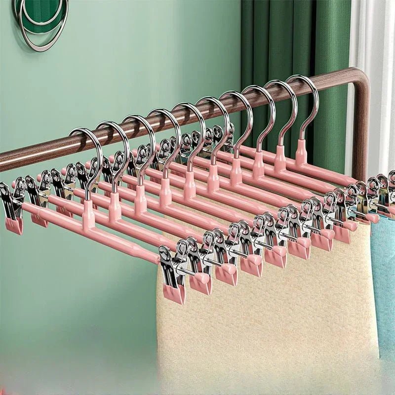 10/5PCS Stainless Steel Dress & Pants Hanger Clips USA Clothes Rack Coat Clothing Skirt Clip Hanger Wardrobe Organizer - Ammpoure