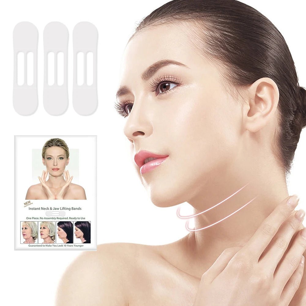 10pcs Transparent Neck Lifting Patches Waterproof Elasticity Invisible Fading Neck Wrinkle Adhesive Stickers Face Lift Tape - Ammpoure
