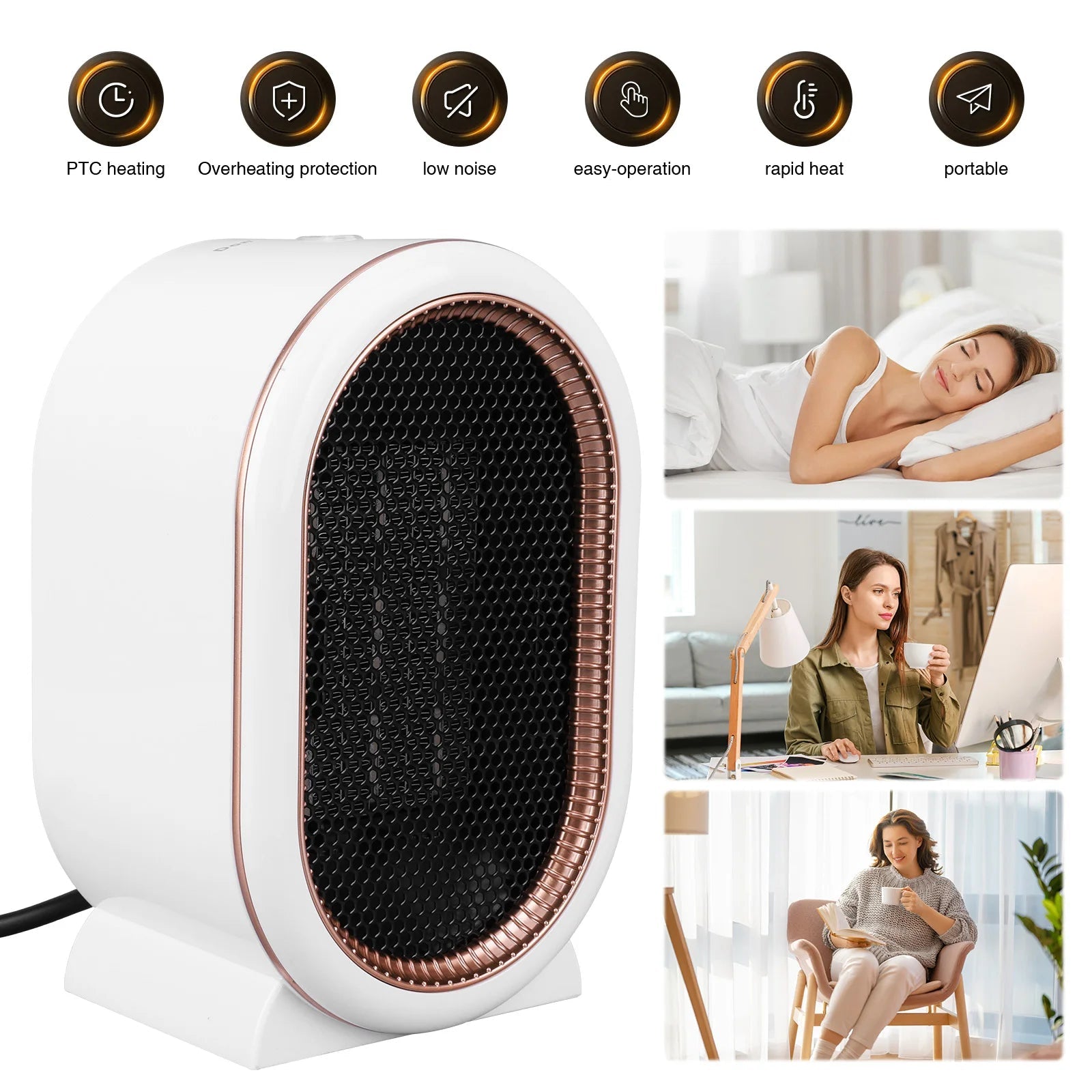 1200W Electric Heater Portable Desktop Fan Heater Heating Warm Air Blower Mini Radiator Home Office Warmer Machine for Winter - Ammpoure