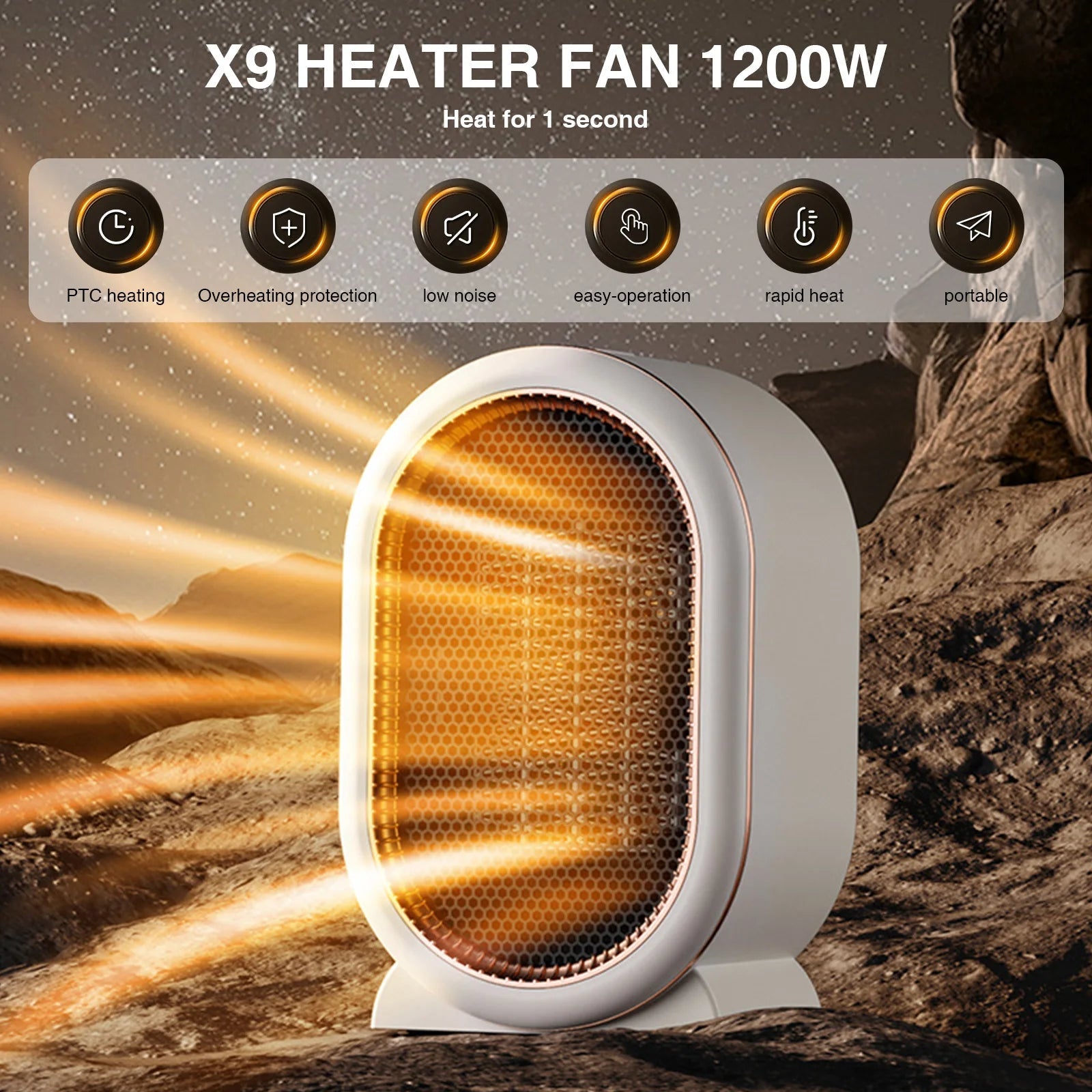 1200W Electric Heater Portable Desktop Fan Heater Heating Warm Air Blower Mini Radiator Home Office Warmer Machine for Winter - Ammpoure