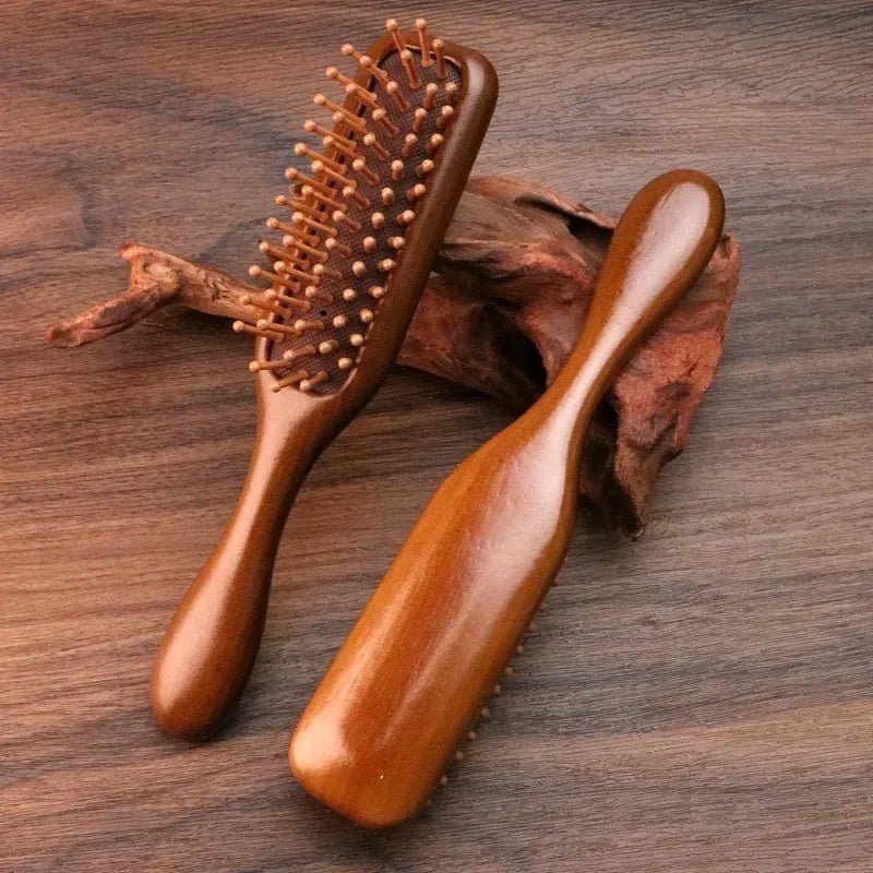 1Pc Natural wooden Comb Meridian Massage Anti-static No-snags Wide Tooth Comb For Women Girl Straight Curly Hair - Ammpoure